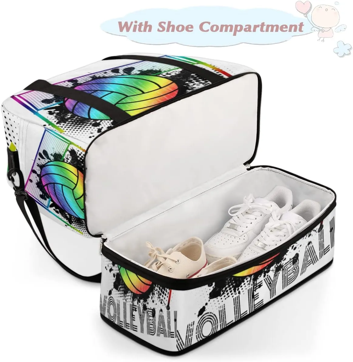 Sports Gym Bag, Volleyball Sport Ball Travel Duffel Bag with Shoes Compartment Waterproof Overnight Bag Workout Weekender Bag Boys Girls Yoga Dance Bag Gym Tote Bag for Women Men