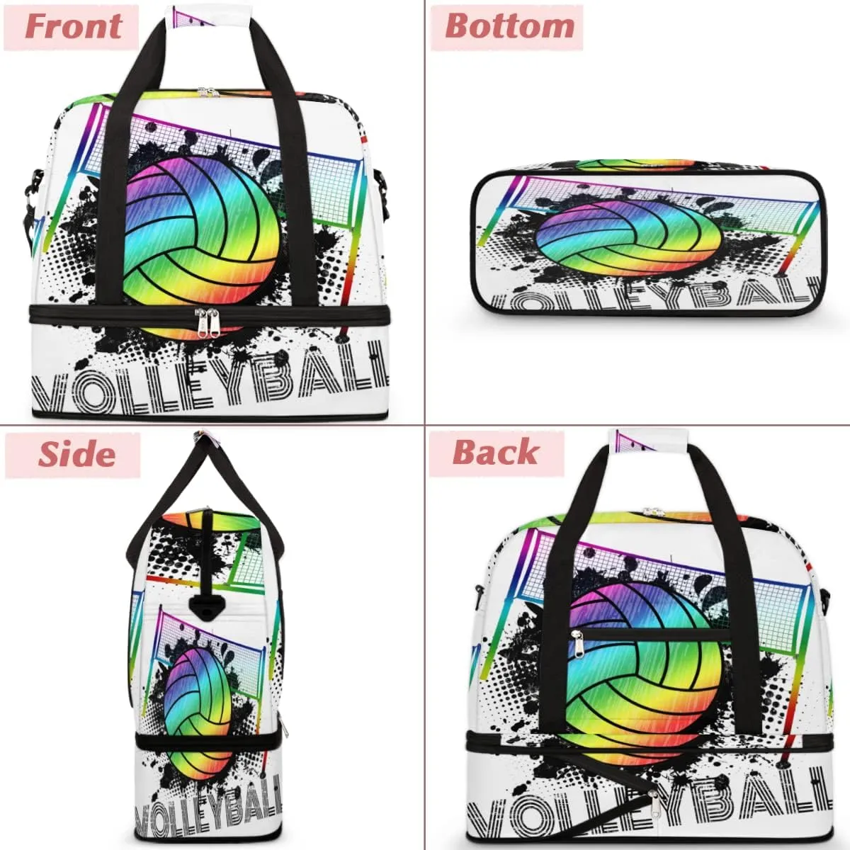 Sports Gym Bag, Volleyball Sport Ball Travel Duffel Bag with Shoes Compartment Waterproof Overnight Bag Workout Weekender Bag Boys Girls Yoga Dance Bag Gym Tote Bag for Women Men