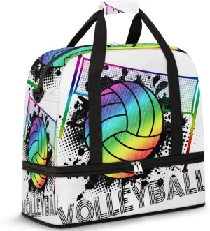 Sports Gym Bag, Volleyball Sport Ball Travel Duffel Bag with Shoes Compartment Waterproof Overnight Bag Workout Weekender Bag Boys Girls Yoga Dance Bag Gym Tote Bag for Women Men
