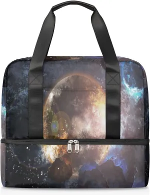 Sports Gym Bag with Shoes Compartment, Planet Meteorite Universe Travel Duffel Bag,Yoga Workout Bag Training Handbag, Overnight Bag Large Carry On Bag for Women Men Kids Girls Boys
