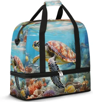 Sports Gym Bag with Wet Pocket & Shoe Compartment Personal Item Travel Bag Tote Bag for Men Women Realistic Sea Turtle Duffle Bag for Travel Sports Fitness & Workout