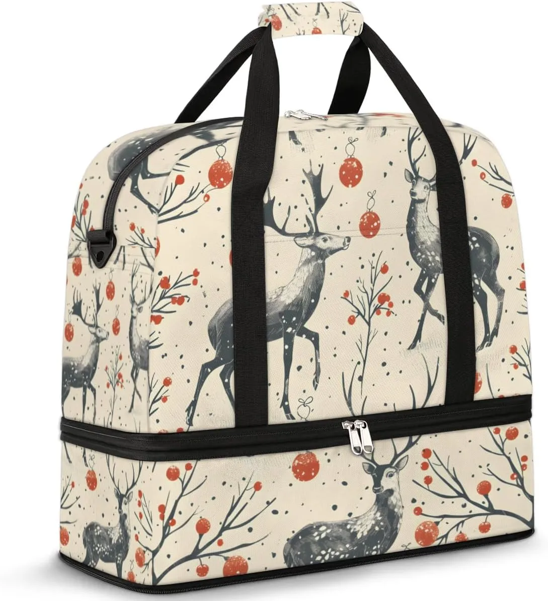 Sports Gym Bag with Wet Pocket & Shoe Compartment Personal Item Travel Bag Tote Bag for Men Women Reindeer Feeding Duffle Bag for Travel Sports Fitness & Workout