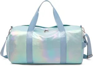 Sports Gym Dance Bag for Women Girls, Shimmery Waterproof Duffle Travel Bag With Shoes Compartment and Wet Dry Pocket (Green)
