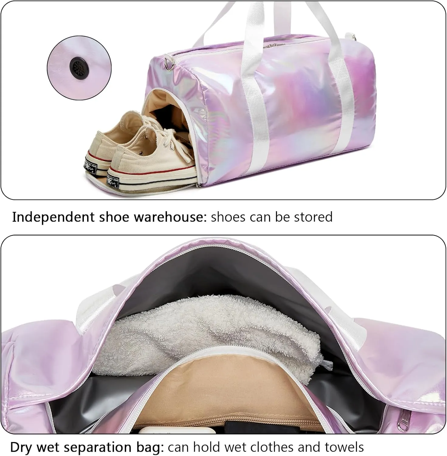 Sports Gym Dance Bag for Women Girls, Shimmery Waterproof Duffle Travel Bag With Shoes Compartment and Wet Dry Pocket (Green)