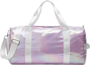 Sports Gym Dance Bag for Women Girls, Shimmery Waterproof Duffle Travel Bag With Shoes Compartment and Wet Dry Pocket (Purple)
