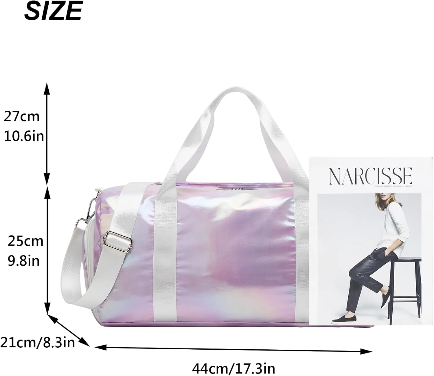 Sports Gym Dance Bag for Women Girls, Shimmery Waterproof Duffle Travel Bag With Shoes Compartment and Wet Dry Pocket (Purple)