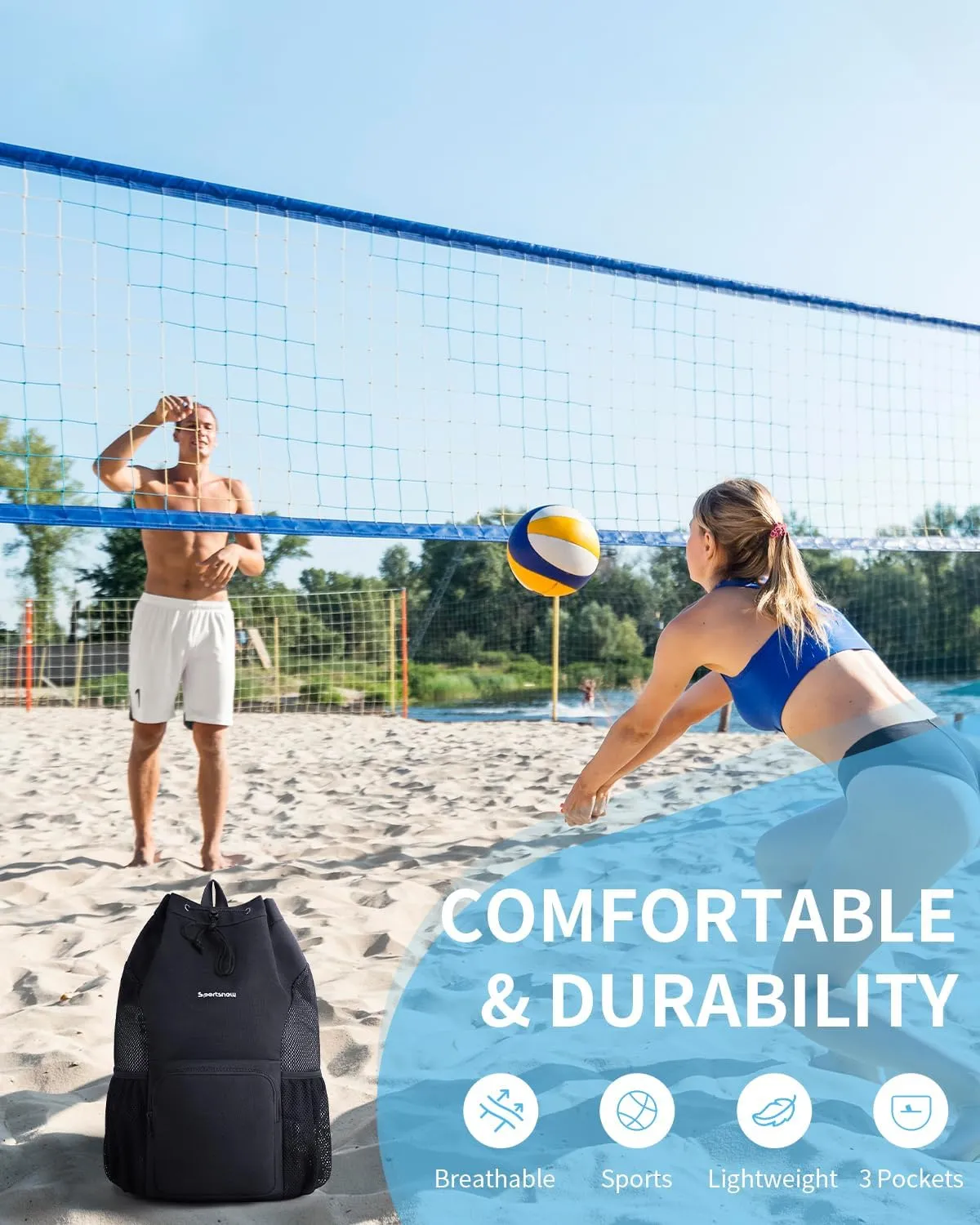 sportsnew Swim Bag Mesh Beach Drawstring Backpack with Wet Pocket, Drawstring Bag for Swimming, Gym, Pool, Workout Gear, Beach Volleyball Backpack for Women Men