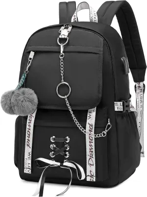 Spotted Tiger School Backpack for Girls Bookbag School Bag Aesthetic Backpack for Teen Girls Women (Black)