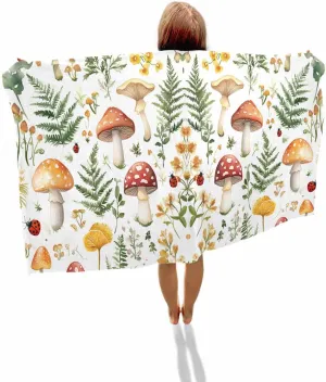 Spring Plant Microfiber Beach Towel Flower Mushroom Leaf Absorbent Quick Dry Beach Towels for Kids Women Adults Ladybug Sand Proof Travel Pool Swimming Camping Blanket 23x47 Inch