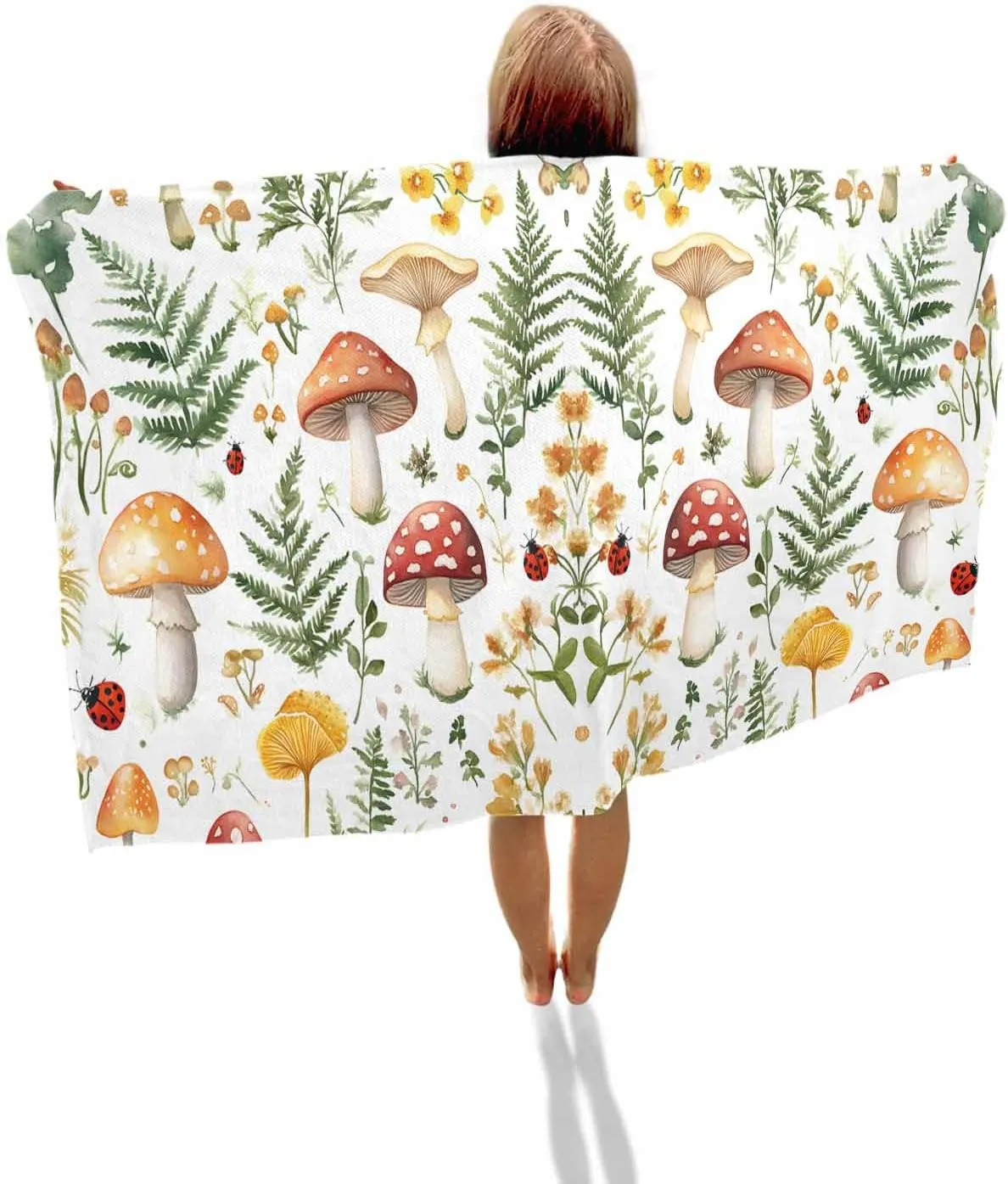 Spring Plant Microfiber Beach Towel Flower Mushroom Leaf Absorbent Quick Dry Beach Towels for Kids Women Adults Ladybug Sand Proof Travel Pool Swimming Camping Blanket 23x47 Inch