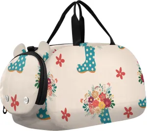 Spring Wild Flowers Bouquet in Boots Gym Travel Duffel Bag with Shoe Compartment for Boys Girls - Gymnastics Sports Dance Football Travel Bag Teens Weekender Sleepover