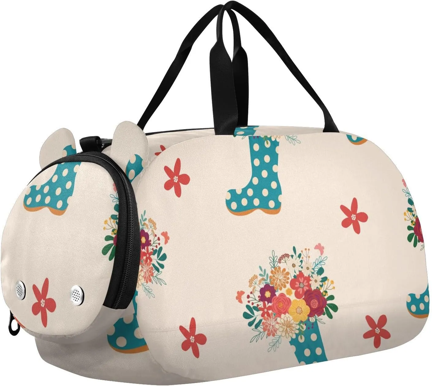Spring Wild Flowers Bouquet in Boots Gym Travel Duffel Bag with Shoe Compartment for Boys Girls - Gymnastics Sports Dance Football Travel Bag Teens Weekender Sleepover