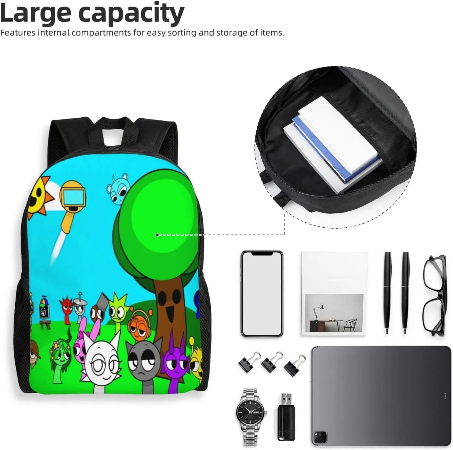 Sprunki Backpack, Oxford Cloth Travel Backpack, Sturdy And Durable