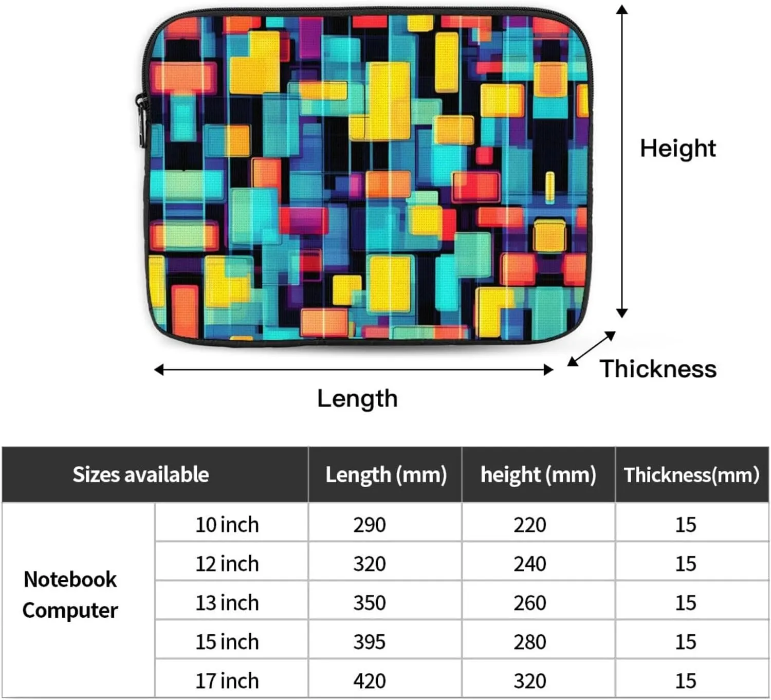 Square Geometry Diagram Pattern Portable Laptop Sleeve Case 17 inch for Shockproof Protection and Travel Convenience