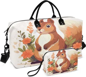 Squirrel Travel Duffel Bags with Toiletry Bag and Adjustable Strap for Travel Gym Yoga