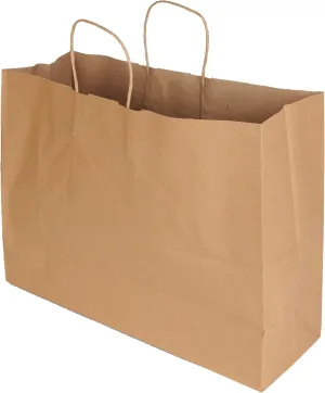 SSWBasics Brown Kraft Paper Grocery Shopping Bag - Large (16”L x 6”D x 12 ½”H) - Case of 100 - Sturdy 80# (120 GSM) Paper Weight - 100% Recyclable Gift Bags with Paper Handle and Gusseted Bottom