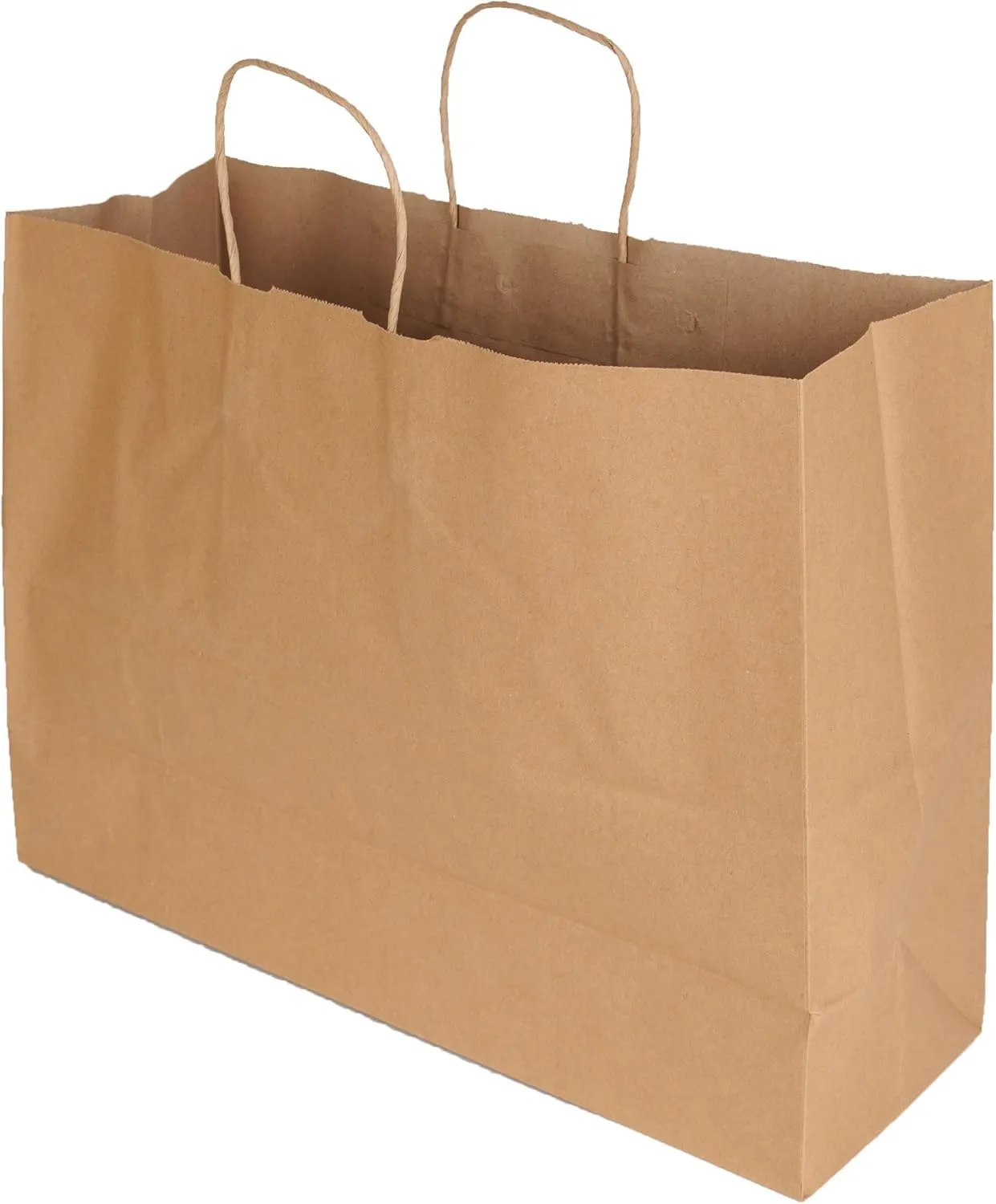 SSWBasics Brown Kraft Paper Grocery Shopping Bag - Large (16”L x 6”D x 12 ½”H) - Case of 100 - Sturdy 80# (120 GSM) Paper Weight - 100% Recyclable Gift Bags with Paper Handle and Gusseted Bottom