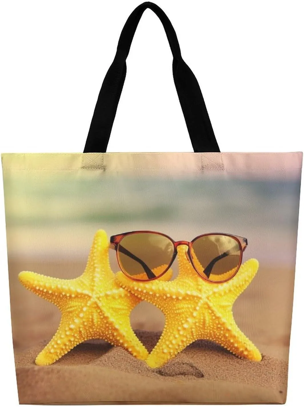 Starfishes with Yellow Glasses Tote Bag Large Women Casual Shoulder Bag Reusable Grocery Bag Fasion Handbag for Office Shopping Travel