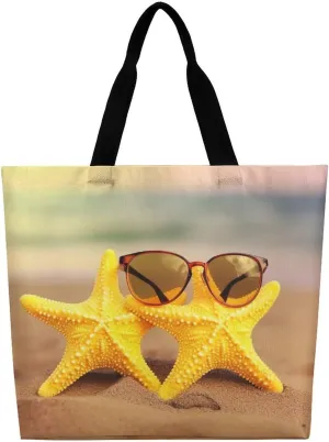 Starfishes with Yellow Glasses Tote Bag Large Women Casual Shoulder Bag Reusable Grocery Bag Fasion Handbag for Office Shopping Travel
