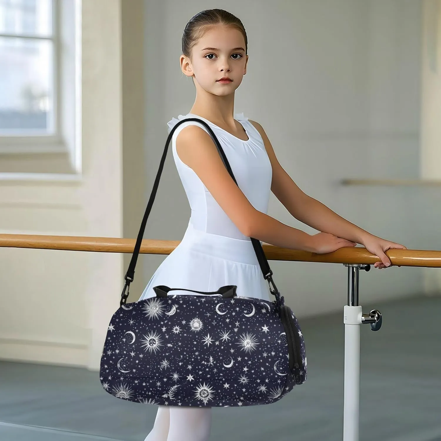 Starry Night Star Sun Moon Boy's Gym Duffel Bag with Shoes Compartment Large Capacity Weekend Travel Bag for Boys and Girls