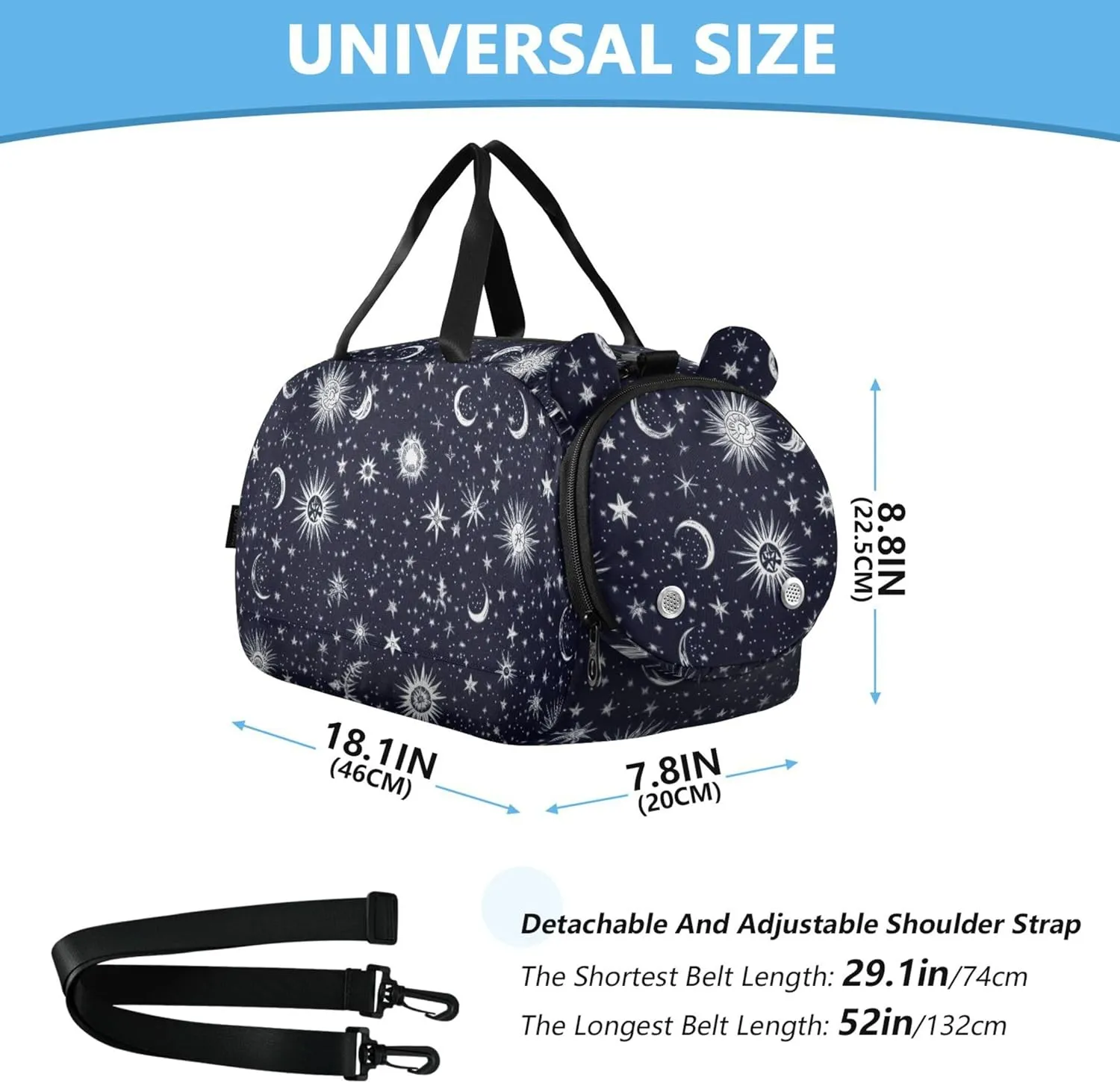 Starry Night Star Sun Moon Boy's Gym Duffel Bag with Shoes Compartment Large Capacity Weekend Travel Bag for Boys and Girls
