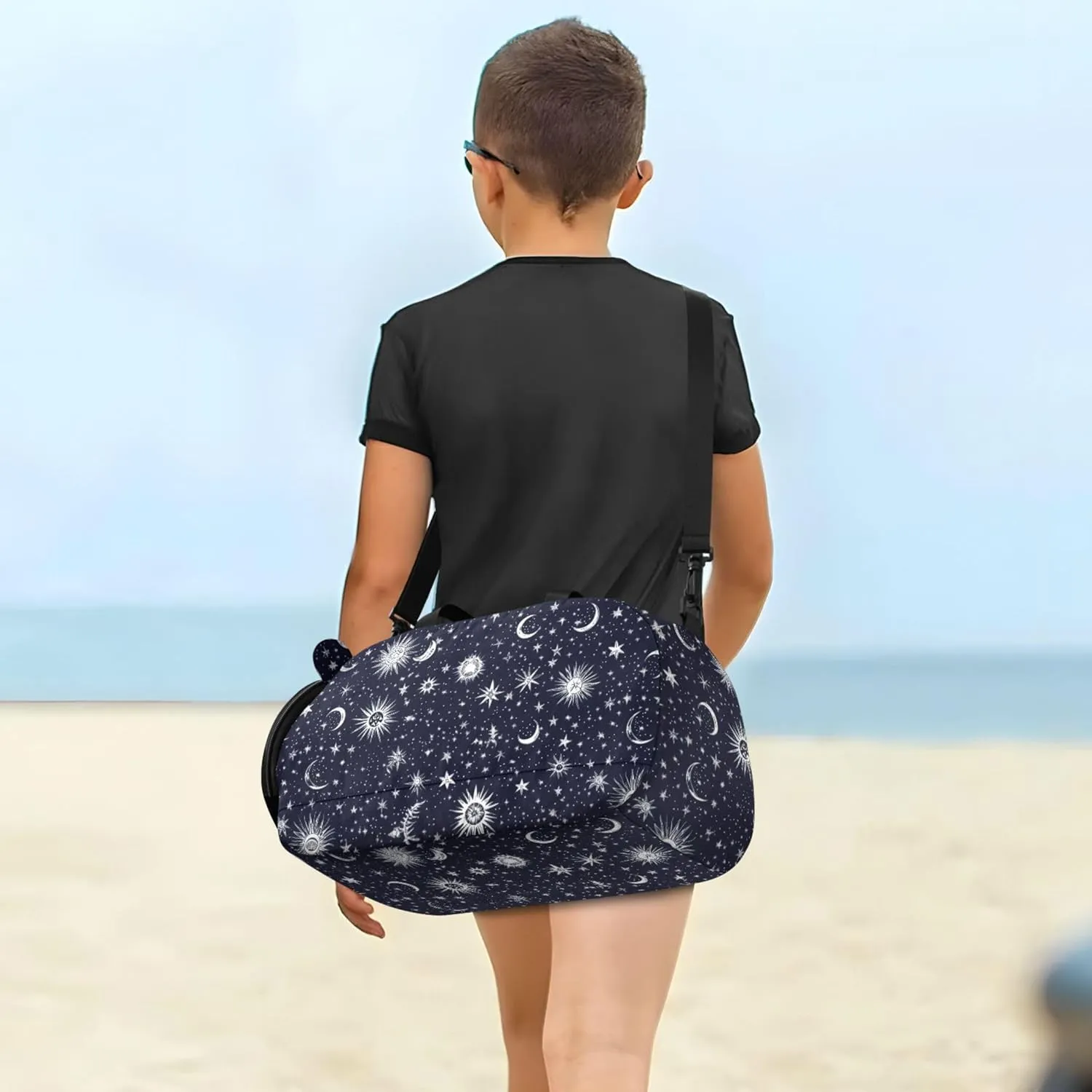 Starry Night Star Sun Moon Boy's Gym Duffel Bag with Shoes Compartment Large Capacity Weekend Travel Bag for Boys and Girls