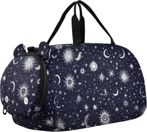 Starry Night Star Sun Moon Boy's Gym Duffel Bag with Shoes Compartment Large Capacity Weekend Travel Bag for Boys and Girls