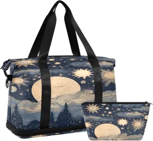 Stars and Moon Duffel Bag Lightweight Carry On Gym Bags for Travel and Weekends, Versatile Overnight Bag with Shoe Compartment