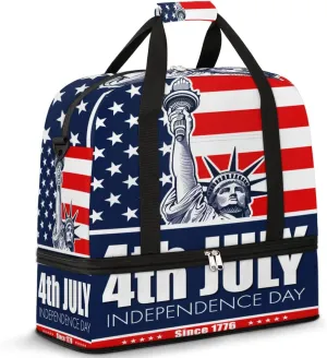 Statue Of Liberty American Flag Travel Duffle Bag, Large Sports Gym Bag with Shoe Compartment, Waterproof Carry on Tote Bag, Foldable Weekender Overnight Bag for Women Men（American）