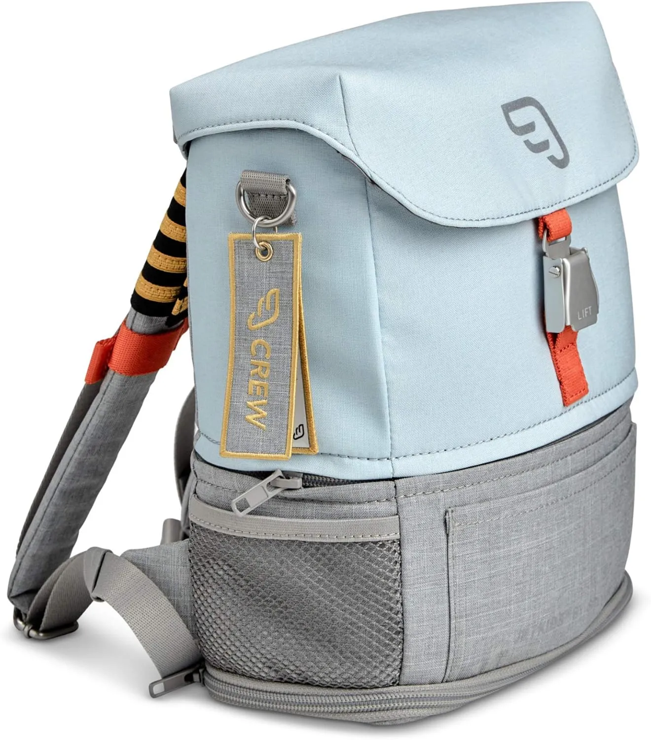 Stokke JetKids BackPack, Blue Sky - Expandable Design for Kids 2-7 Years Old - Easy-to-Clean, Water Repellent Fabric - Includes Pull-Out Seat Pad, Name Tag & Detachable Captain Stripes