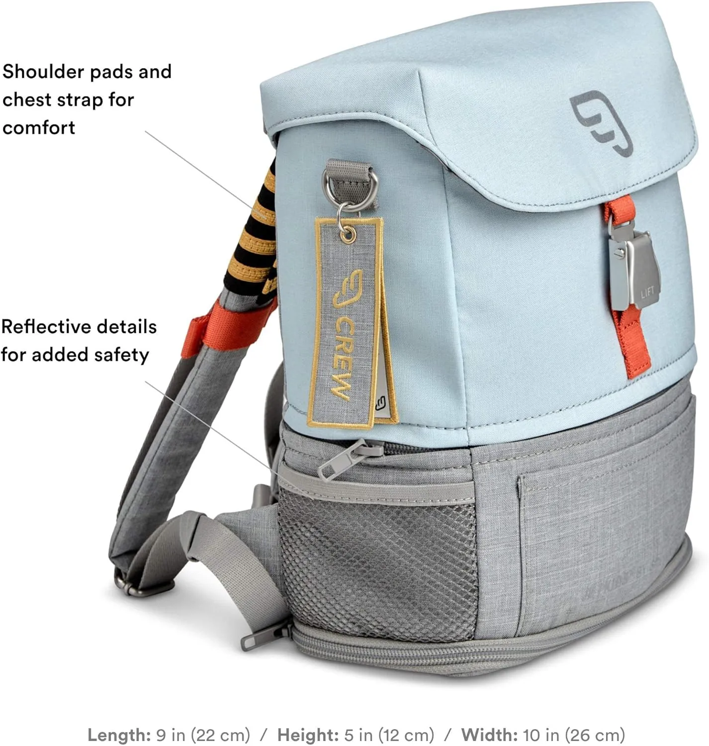 Stokke JetKids BackPack, Blue Sky - Expandable Design for Kids 2-7 Years Old - Easy-to-Clean, Water Repellent Fabric - Includes Pull-Out Seat Pad, Name Tag & Detachable Captain Stripes