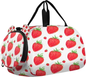 Strawberry Youth Sports & Travel Duffle Bag with Shoe Compartment,Waterproof Gym Bag for Girls and Boys (Overnight Essentials Organizer)
