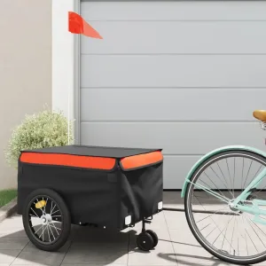 Sturdy and Versatile Bike Trailer for Heavy Loads, Black and Orange, Iron Construction, for Groceries and Tools