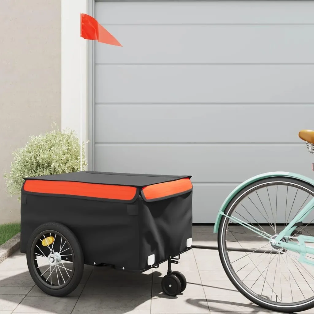 Sturdy and Versatile Bike Trailer for Heavy Loads, Black and Orange, Iron Construction, for Groceries and Tools