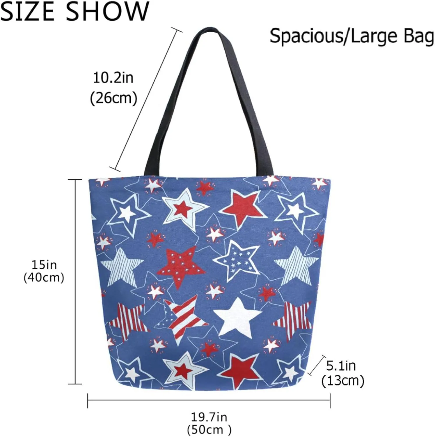 Stylish Extra Large Shoulder Grocery Tote Bag, Usa Flag American Patriotic Stars and Stripes Canvas Daily Handle Bag for Gym Yoga Weekender Beach Travel Picnic Kitchen Reusable Market Shopping