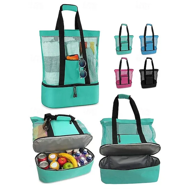 Stylish Insulated Mesh Tote Bags for Women - Large Capacity Casual Shoulder Bag