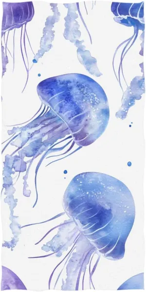 SUABO Oversized Beach Towel Watercolor Jellyfish Beach Blanket,Quick-Drying and Lightweight Bath Towels,Pool Camping Soft Towels Travel Essentials,71x32 inch