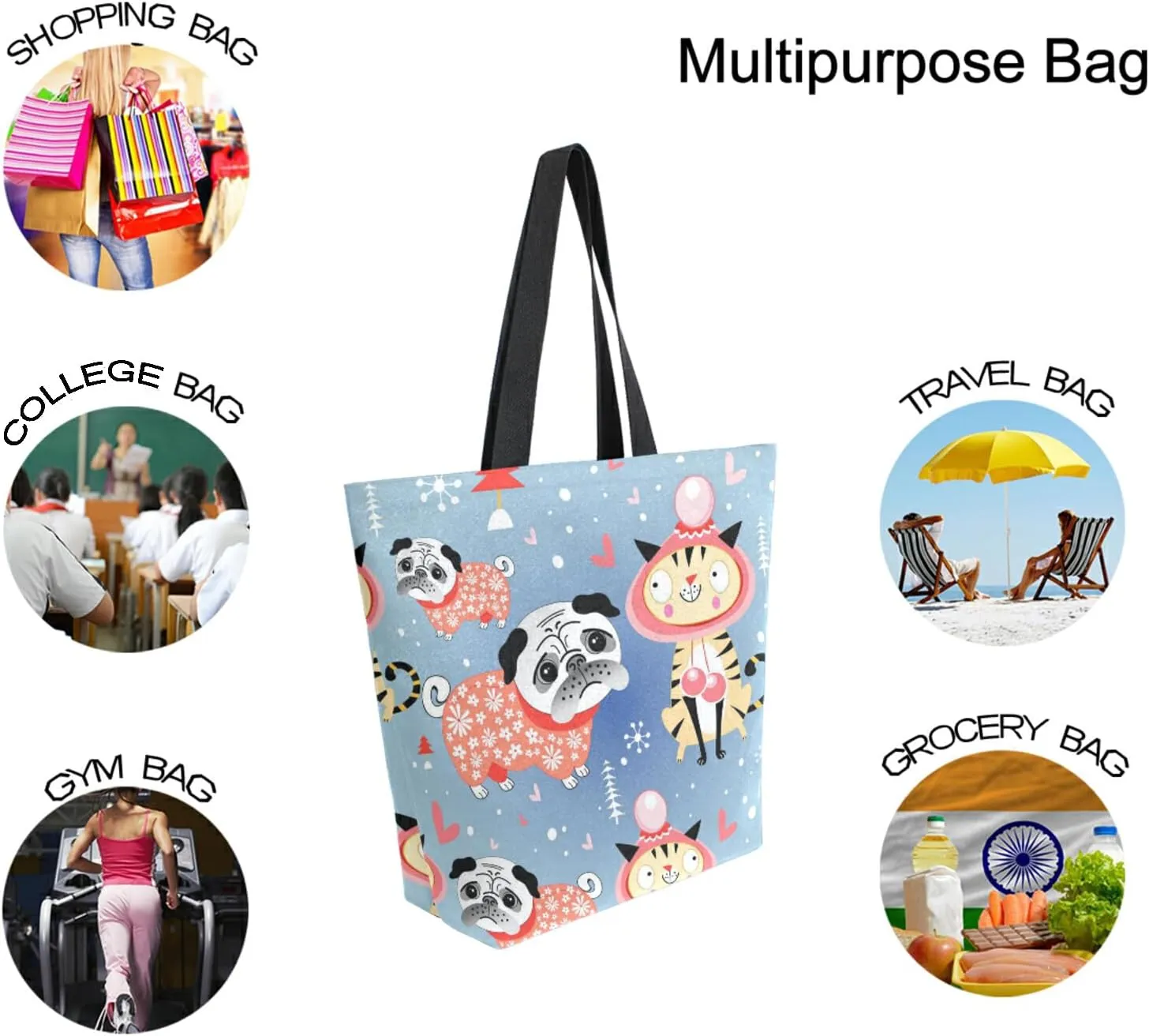 SUABO Tote Bag Reusable Grocery Bags Women Canvas Shopping Bag for Outdoor