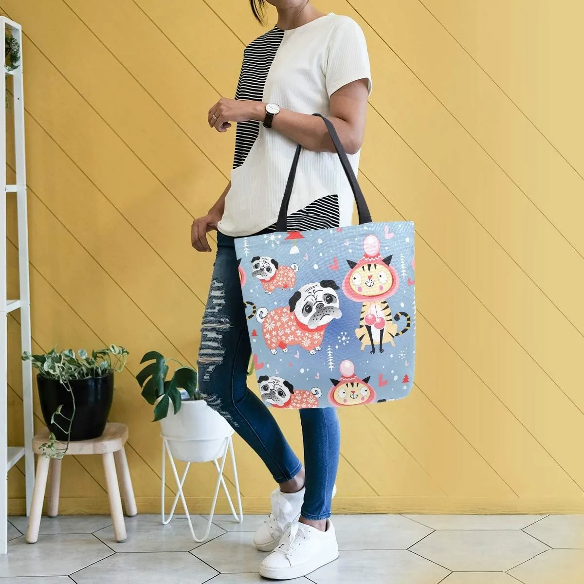 SUABO Tote Bag Reusable Grocery Bags Women Canvas Shopping Bag for Outdoor