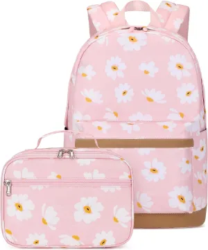 Sugaroom School Backpack for Girls Kids Backpack with Lunch Box Lightweight Water Resistant Daisy Bookbags Set