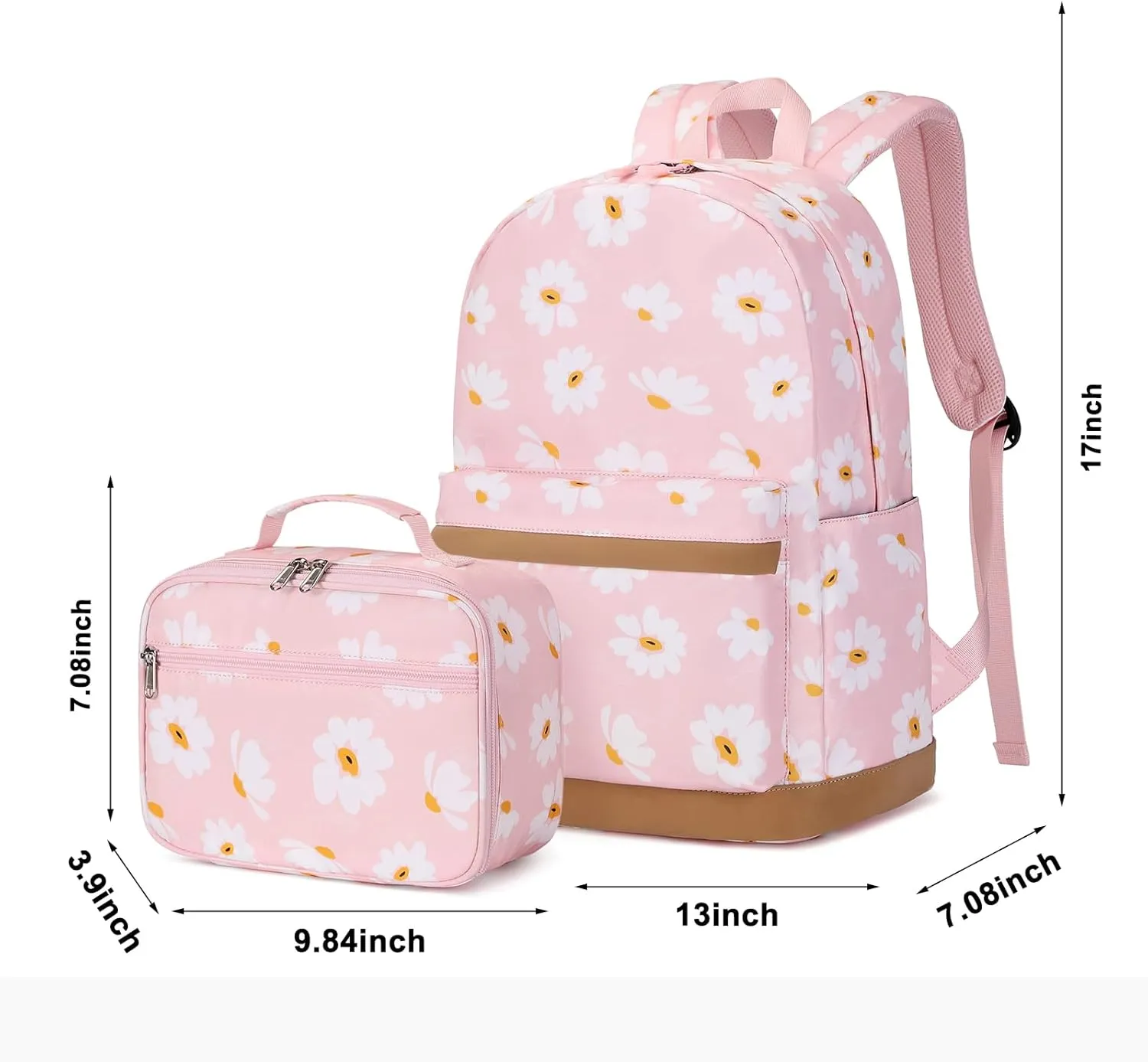 Sugaroom School Backpack for Girls Kids Backpack with Lunch Box Lightweight Water Resistant Daisy Bookbags Set