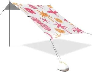 Summer Silhouette Orange Pink Designed UPF50 Stable Beach Tent Lightweight Sun Shelter with Sandbags & Sand Shovel for Backyard and Camping Beach Parasol