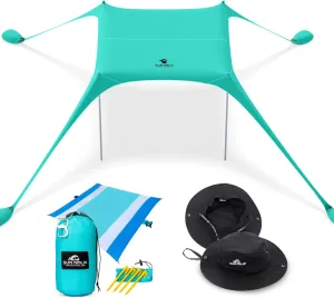 SUN NINJA Beach Tent Bundle with Beach Blanket and Beach Hat - UPF 50  Sun Protection, Easy Setup, Sand-Free, Lightweight & Portable for Outdoor, Camping, Picnics