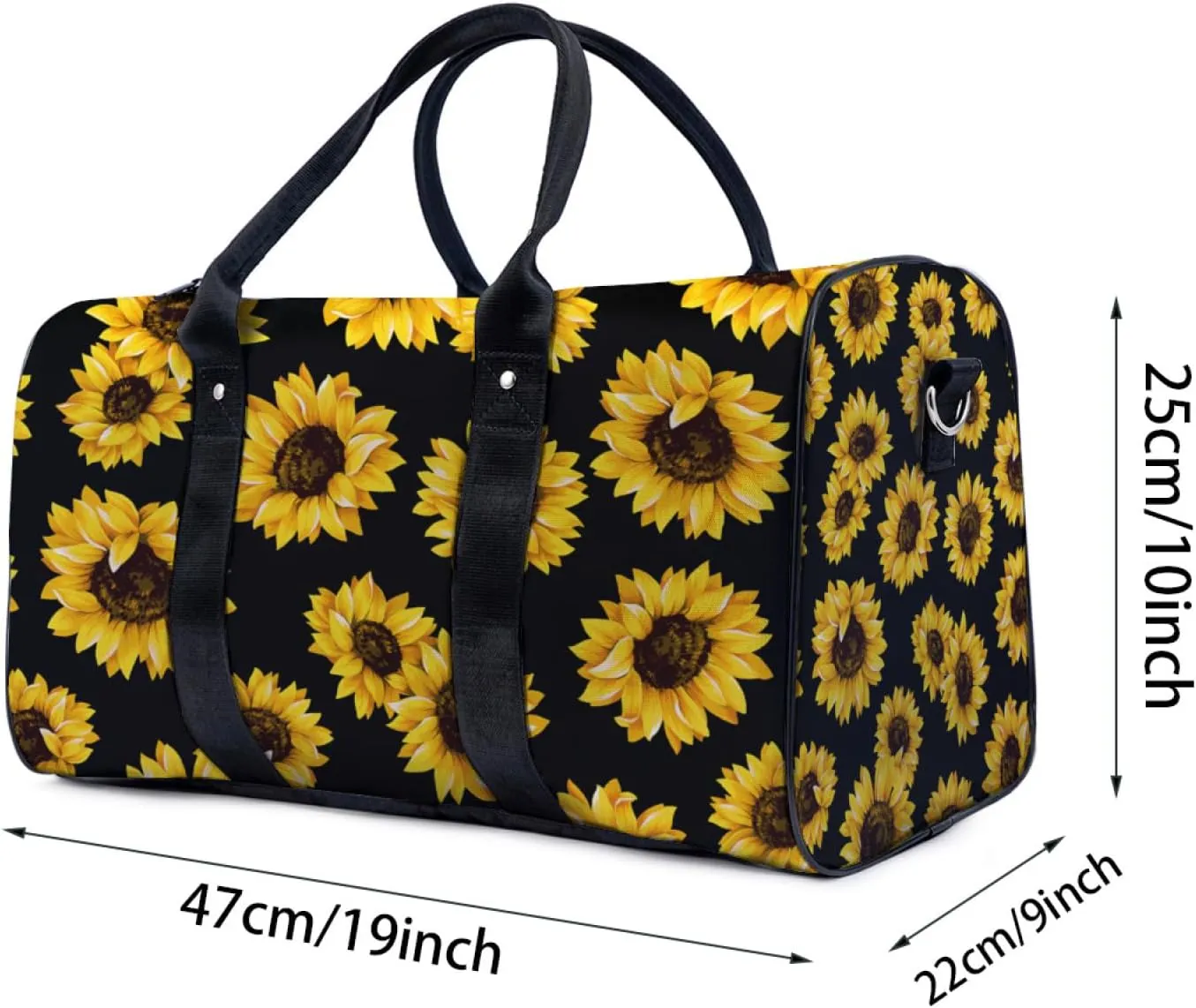 Sunflower Black Background Travel Duffel Bag for Woman Weekender Bag Man Tote Gym Bag Sport Gym Bag Hospital Bag for Labor and Delivery Overnight Bag Luggage Bag