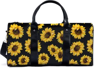 Sunflower Black Background Travel Duffel Bag for Woman Weekender Bag Man Tote Gym Bag Sport Gym Bag Hospital Bag for Labor and Delivery Overnight Bag Luggage Bag