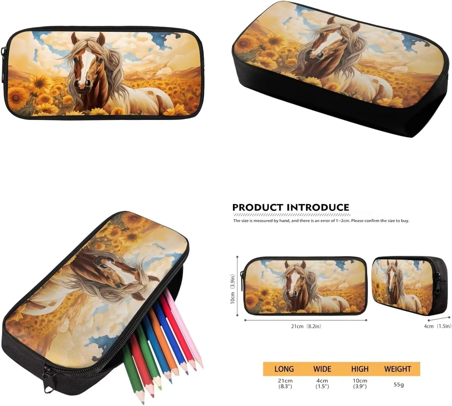 Sunflower Horse Backpack and Lunch Box Set for Boys Elementary School Bag Southwestern Aztec Bookbag with Lunch Bag Pencil Case for Kids Girls Child Daycare School Bag Rucksack