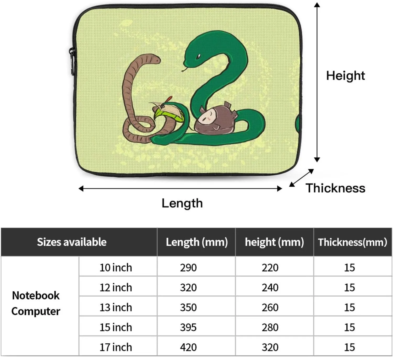 Sunflower Seeds Earthworm Snake Shockproof Portable Laptop Sleeve Bag 12 inch - Slim and Lightweight Laptop Case for Daily Use, Travel, and Business