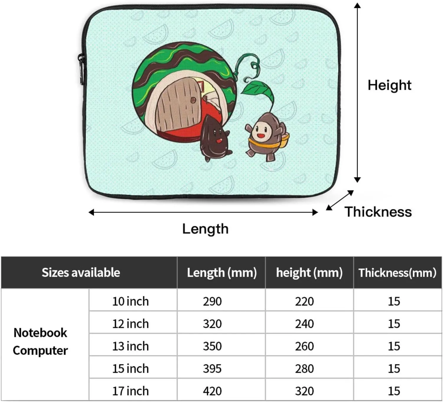 Sunflower Seeds Watermelon Seeds Shockproof Portable Laptop Sleeve Bag 10 inch - Slim and Lightweight Laptop Case for Daily Use, Travel, and Business