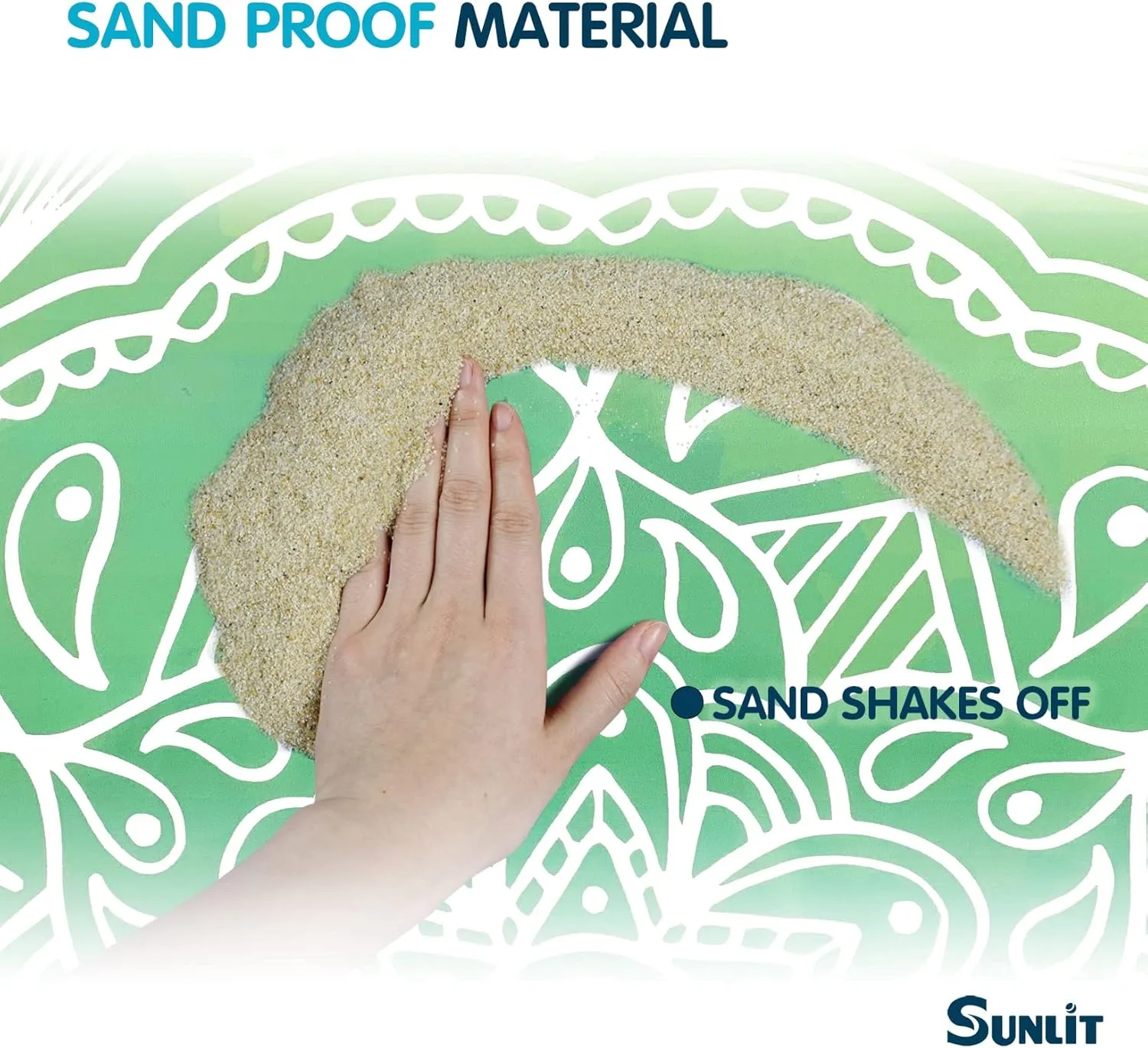 Sunlit Silky Soft Sand Proof Beach Blanket 106"x81" / 85"x72" Sand Proof Mat with Corner Pockets and Mesh Bag for Beach Party, Travel, Camping and Outdoor Music Festival, Mandala