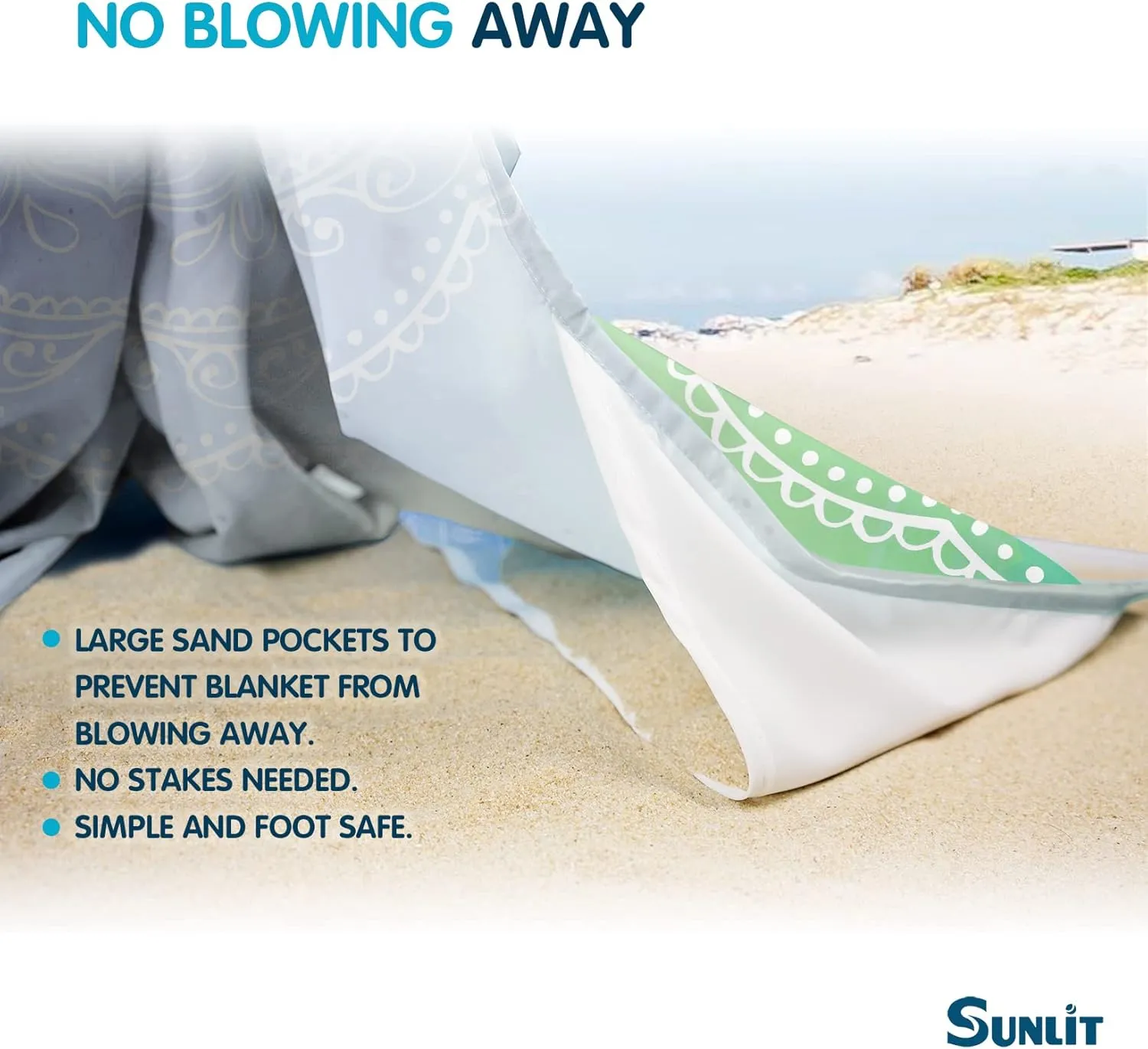 Sunlit Silky Soft Sand Proof Beach Blanket 106"x81" / 85"x72" Sand Proof Mat with Corner Pockets and Mesh Bag for Beach Party, Travel, Camping and Outdoor Music Festival, Mandala
